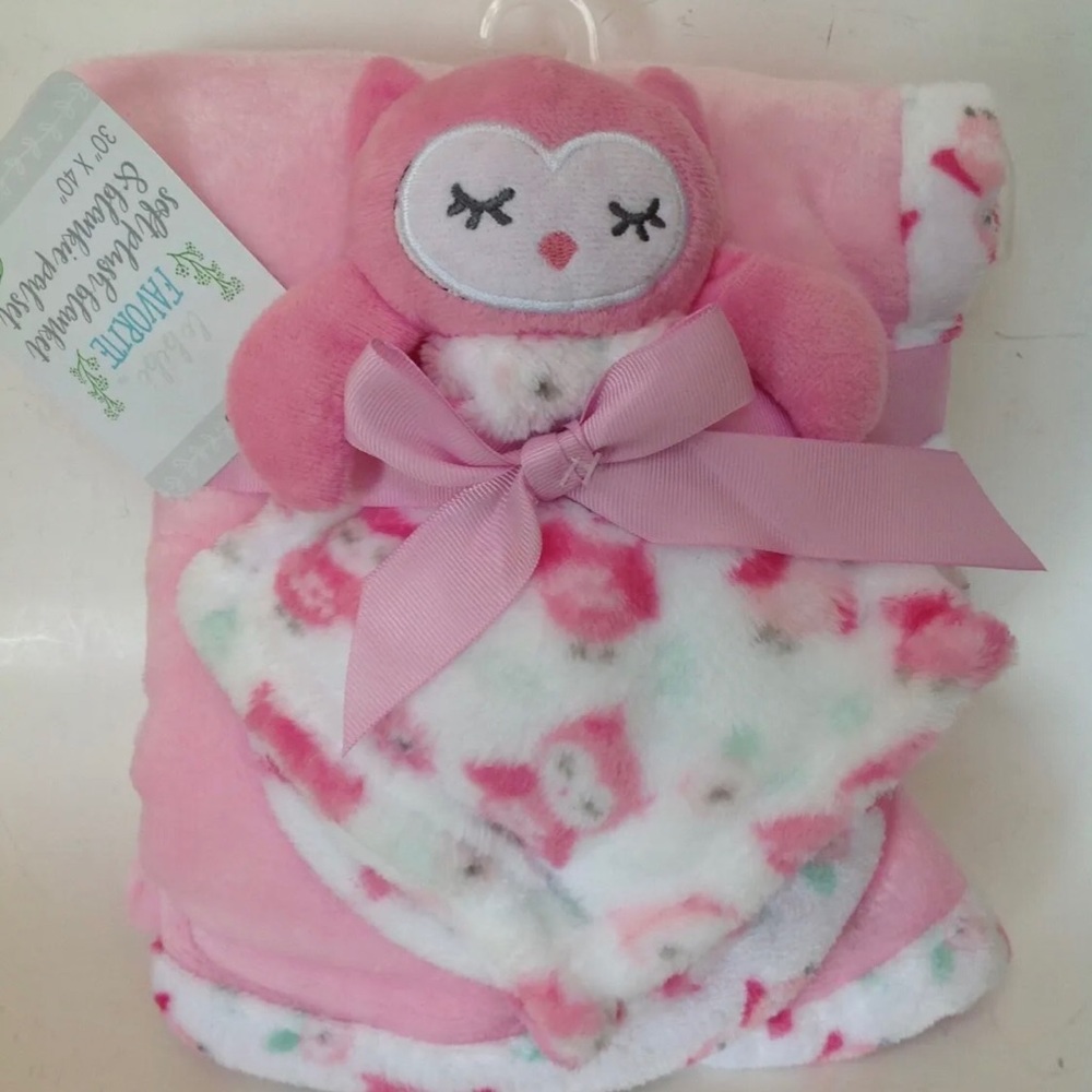 Regent Pink White Plush 30x40 Baby Blanket & Matching Kitten Lovey 2 Pc Set